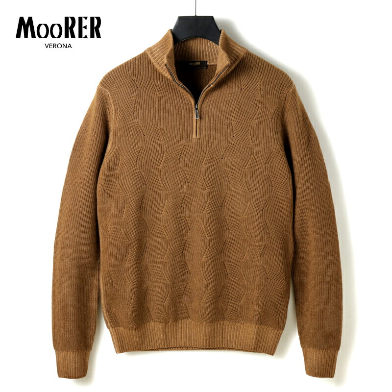 【60%OFF】 MOORER / ムーレー｜ガーメントダイケーブル調リブ編みウールミドルゲージハーフジップニット(TERNI-GP)｜（VICUNA）｜ 秋冬 長袖ニット セーター スタンドカラーニット 製品染め ヴァージンウール メンズ イタリア アウトレット