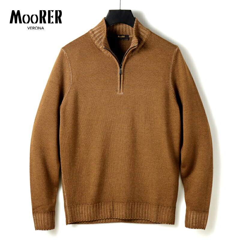 【60%OFF】 MOORER / ムーレー｜ガーメントダイウールミドルゲージハーフジップニット(TERNI-XT)｜（CARAMEL）｜ 秋冬 長袖ニット セーター スタンドカラーニット 製品染め ヴァージンウール メンズ イタリア アウトレット