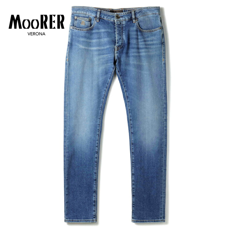 【50%OFF】 MOORER / ムーレー|天然インディゴ染めコットンストレッチスリムテーパードデニムパンツ(CREDI-DC107)|(ウォッシュドブルー)| デニムパンツ ジーンズ ジーパン Gパン 5ポケットデニム 岡山産デニム クレディ メンズ イタリア アウトレット