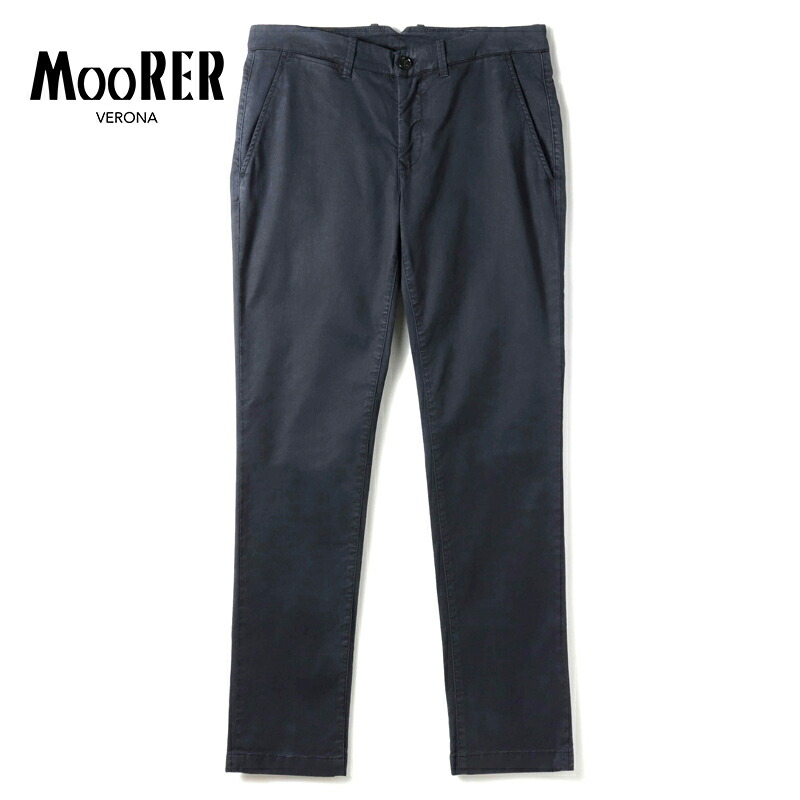 【50%OFF】 MOORER / ムーレー｜コットンリヨセルシルクストレッチギャバジンスリムテーパードパンツ(LEVANZO-TRK)｜（NAVY）｜ スラックス ボトムス チノパンツ シルク 製品染め レヴァンツォ メンズ イタリア アウトレット 42,185円