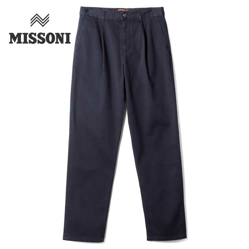 【60%OFF】 MISSONI / ミッソーニ｜コットンストレッチ1プリーツチノパンツ(US23WI09)｜（ネイビー）｜ ボトムス スラックス コットンパンツ メンズ イタリア アウトレット