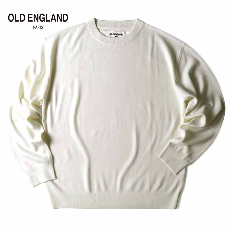 【60%OFF】 OLD ENGLAND / オールドイングランド｜CARIAGGI製ウールカシミヤハイゲージクルーネックニット｜（ホワイト）｜ 秋冬 セーター ハイゲージニット 丸首 カリアッジ メンズ アウトレット