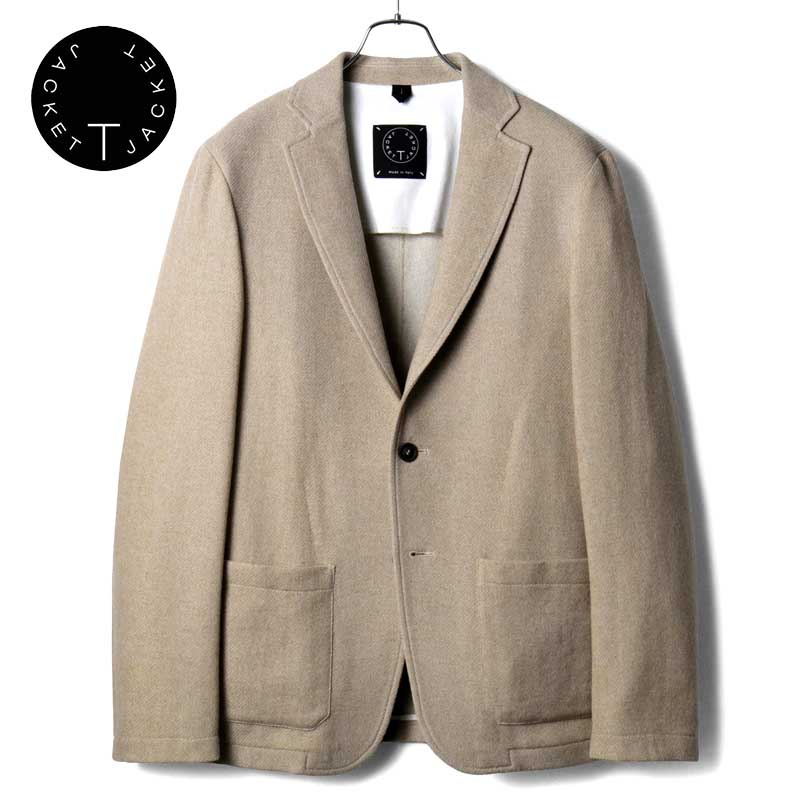 【60%OFF】 T-JACKET / ティージャケット｜コットンウールカシミヤヘリンボーンニットジャージー2Bアンコンジャケット(51G523J)｜（メランジベージュ）｜ 秋冬 T-ジャケット TONELLO トネッロ テーラードジャケット シャツジャケット イージージャケット アウトレット