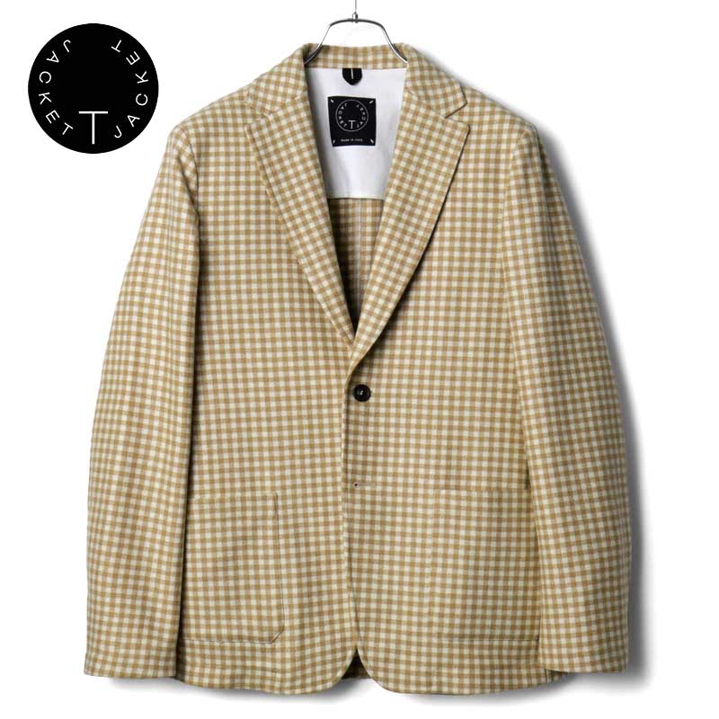 【60%OFF】 T-JACKET / ティージャケット｜ギンガムチェック柄ウールポリエステルナイロンライトツイード調ジャージー2Bアンコンジャケット(51G419JR)｜（ベージュ&times;オフホワイト）｜ T-ジャケット TONELLO トネッロ テーラードジャケット シャツジャケット｜WISE MAN&rsquo;S STORE 店