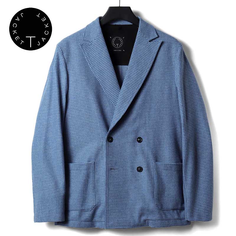 【60%OFF】 T-JACKET / ティージャケット｜千鳥格子柄ウールソフトツイード4Bダブルアンコンジャケット(51G487J)｜（ブルー×ライトブルー）｜ 秋冬 T-ジャケット TONELLO テーラードジャケット シャツジャケット イージージャケット メンズ イタリア アウトレット 27,804円