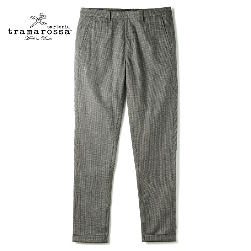 【60%OFF】 tramarossa / トラマロッサ｜千鳥格子柄ウールストレッチフランネルテーパードパンツ(LUIS REGULAR)｜（ブラック&times;ライトグレー）｜ 秋冬 スラックス ボトムス ヴァージンウール ライトツイード ハウンドトゥース ルイス メンズ イタリア アウトレット｜WISE MAN&rsquo;S STORE 店