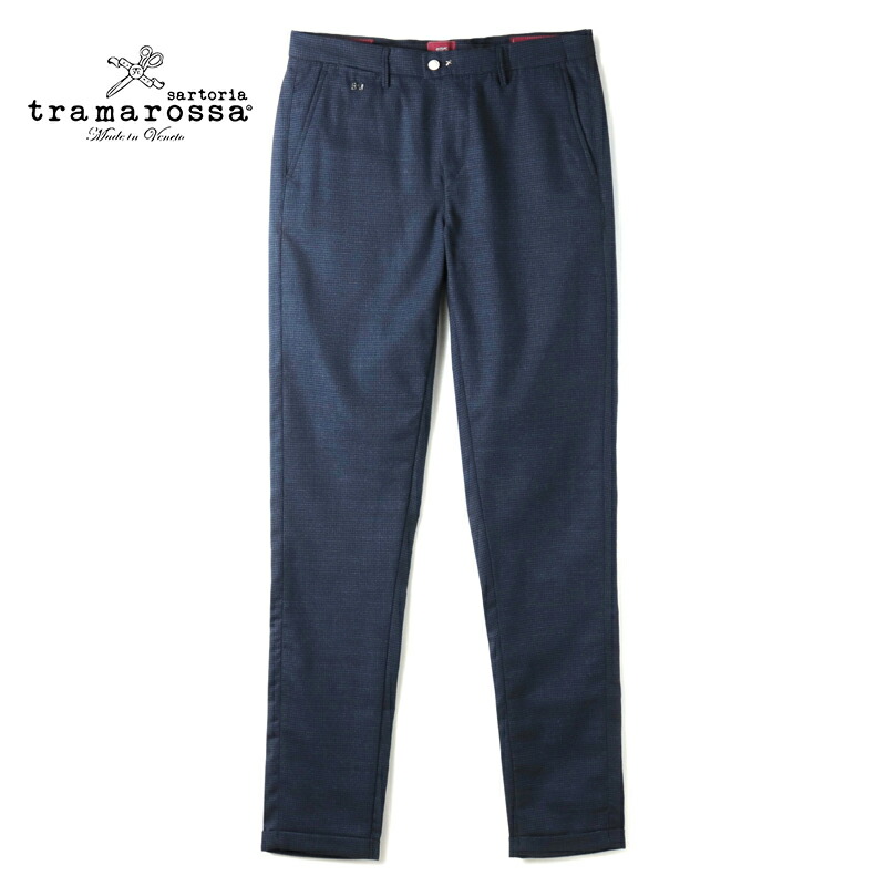 【60%OFF】 tramarossa / トラマロッサ｜千鳥格子柄ウールストレッチライトフランネルテーパードパンツ(LUIS REGULAR)｜（ネイビーブルー基調）｜ 秋冬 スラックス ボトムス ヴァージンウール TITANUS ハウンドトゥース ルイス メンズ イタリア アウトレット｜WISE MAN&rsquo;S STORE 店