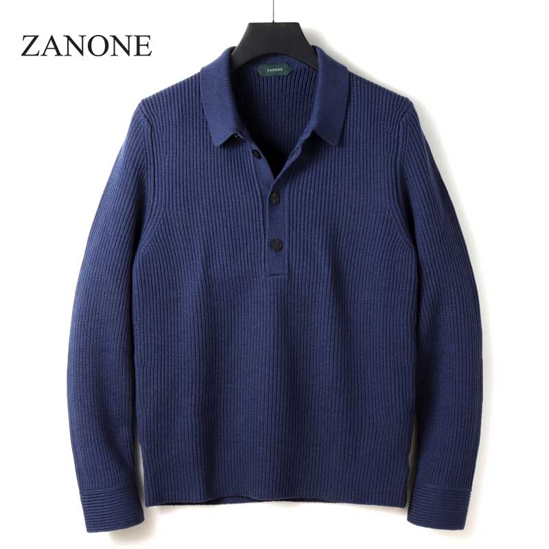 ブルネロクチネリ ニットポロシャツ リネン混 ネイビー 48サイズ zan2520031-1.jpg