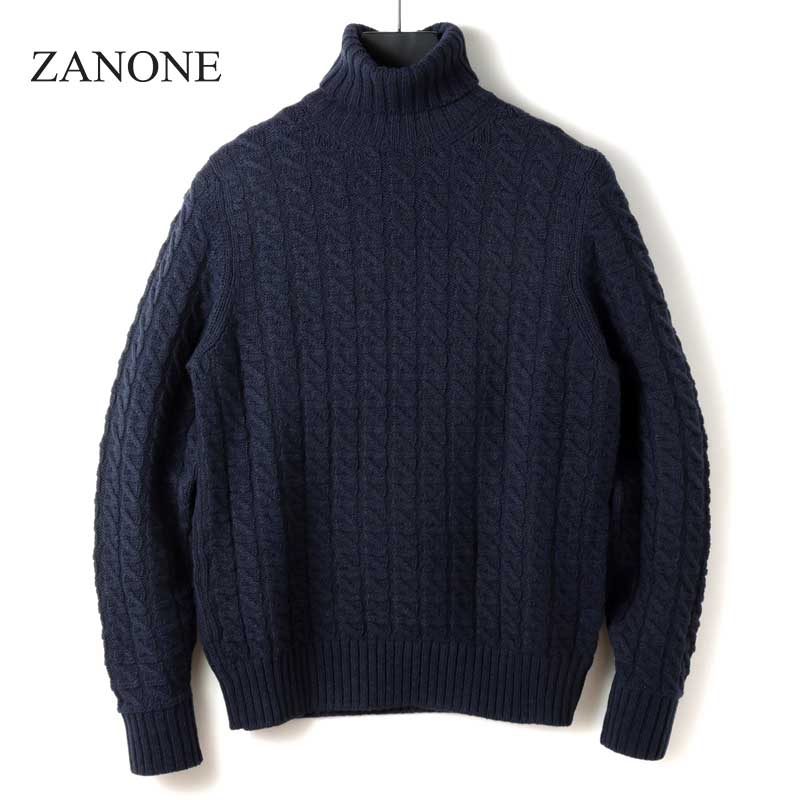 ZANONE ネイビータートルネック ニット ZANONE - 5ゲージ ウール ソリッド タートルネック ニット