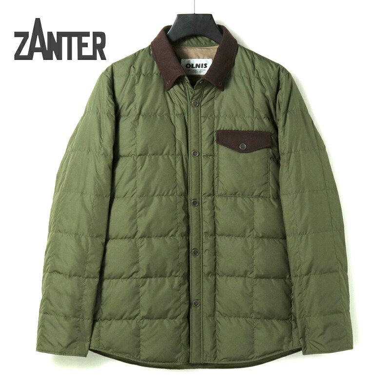 【50%OFF】 ZANTER / ザンター｜撥水マットポリエステル襟切り替えしダウンシャツジャケット(8331)｜（オリーブ×ブラウン）｜ 秋冬 アウター ダウンジャケット ダウンブルゾン ライトダウン OLNIS オルニス メンズ 日本製 アウトレット