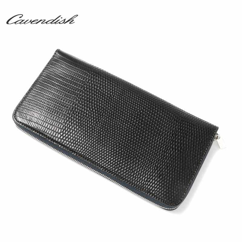 CAVENDISH / キャベンディッシュ｜リザードレザーロングジップウォレット(DB-3FT/LIZARD)｜（ブラック）｜ 【ネコポス対応】/革財布 長財布 ラウンドファスナー ギフト メンズ 日本製 アウトレット｜WISE MAN&rsquo;S STORE 店