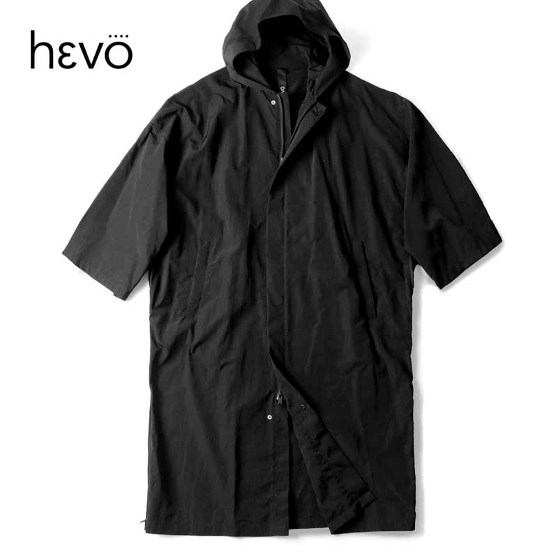 【60%OFF】 HEVO / イーヴォ｜高密度撥水ワッシャーナイロンフーデッドコート(ERCHIE)｜（ブラック）｜ 春夏 アウター ナイロンパーカー スプリングコート レインコート メンズ イタリア アウトレット