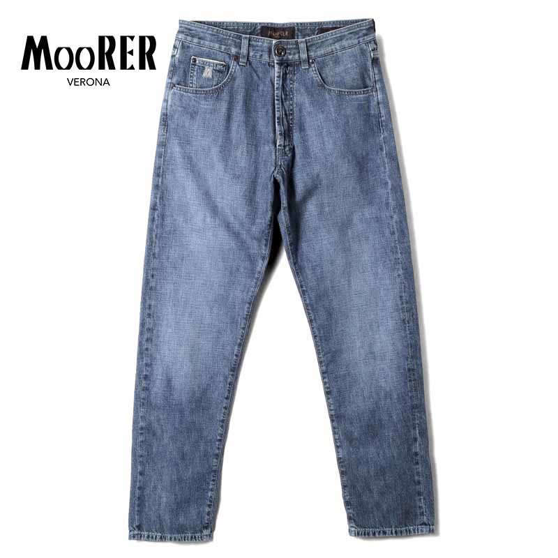 希少サイズ　moorer ムーレー　XL デニムシャツ　デニム　シャツ　ロゴ オープンカラーオーバーサイズデニムシャツ(F BLUE): トップス