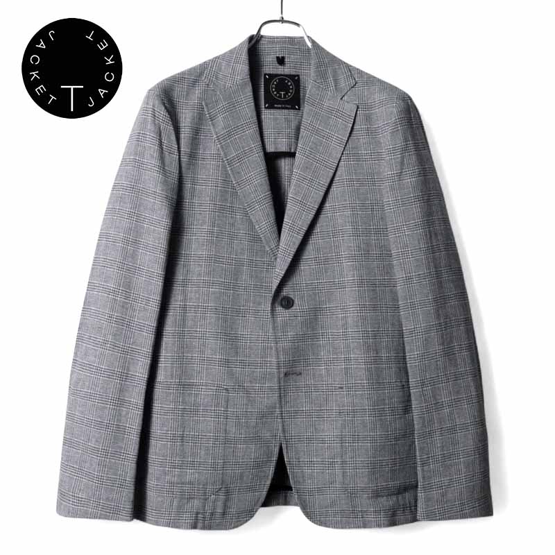 【50%OFF】T-JACKET / ティージャケット｜グレンチェック柄レーヨンリネンポリエステルコットンジャカード2Bジャケット(51G523J)｜（ネイビー×ホワイト）｜ 春夏 T-ジャケット TONELLO トネッロ アンコンジャケット メンズ イタリア アウトレット