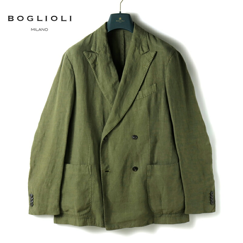 【40%OFF】 BOGLIOLI / ボリオリ｜ガーメントダイリネンポプリン4Bダブルジャケット(COAT)｜（オリーブグリーン）｜ 春夏 コート テーラードジャケット アンコンジャケット 製品染め メンズ イタリア アウトレット