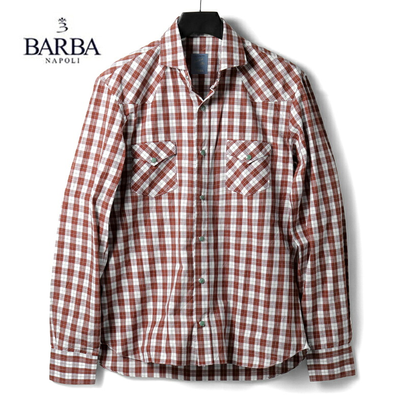 【40%OFF】 BARBA / バルバ｜DANDY LIFEチェック柄コットンポプリンウエスタンシャツ(WSU02P20/34169)｜（ブリックレッド×ホワイト×グリーン）｜ 春夏 カジュアルシャツ 長袖シャツ チェックシャツ ハンドメイド ダンディライフ メンズ イタリア アウトレット 18,018円