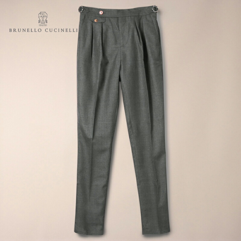 BRUNELLO CUCINELLI / ブルネロクチネリ｜ウールトロピカルサイドアジャスター付き2プリーツテーパードパンツ(MB407M5030)｜（チャコールグレー）｜ 春夏 ボトムス スラックス ウールパンツ ベルトレスパンツ メンズ イタリア アウトレット｜WISE MAN&rsquo;S STORE 店
