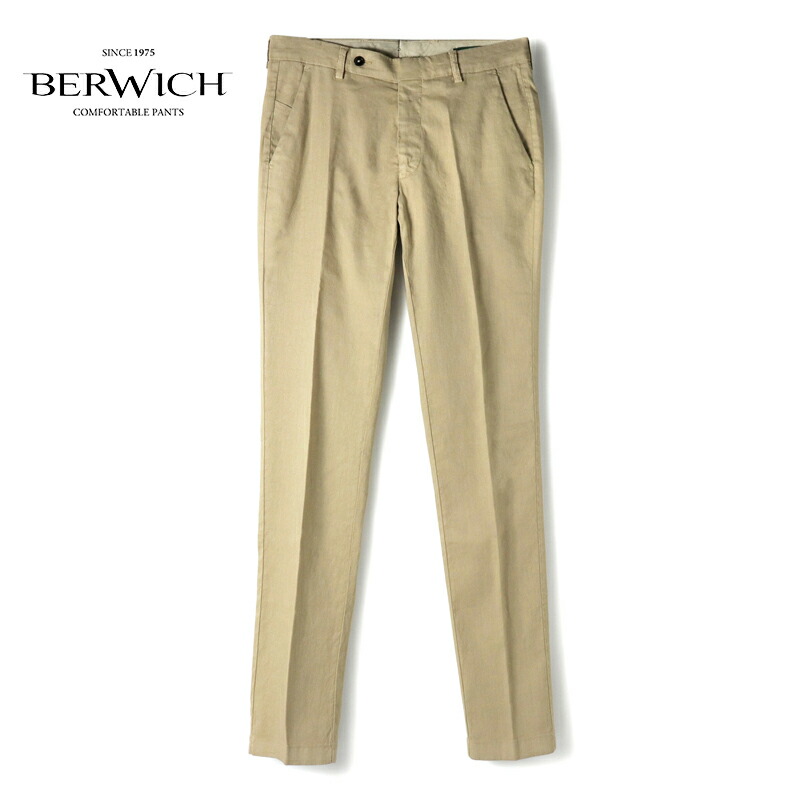 【30%OFF】 BERWICH / ベルウィッチ|ガーメントダイリネンコットンストレッチツイルノープリーツスリムテーパードパンツ(JMORELLO-GD/OL0621X)|(ベージュ)| 春夏 ボトムス スラックス リネン コットン 製品染め ジェイモレッロGD メンズ イタリア アウトレット