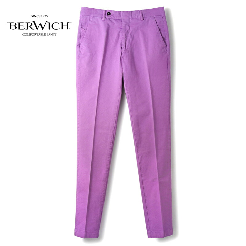 【30%OFF】 BERWICH / ベルウィッチ｜ガーメントダイコットンストレッチギャバジンノープリーツスリムテーパードパンツ(JMOREL-GD/TS0001X)｜（ウォッシュドパープル）｜ 春夏 ボトムス スラックス チノパンツ コットンツイル 製品染め ジェイモレッロ イタリア アウトレット