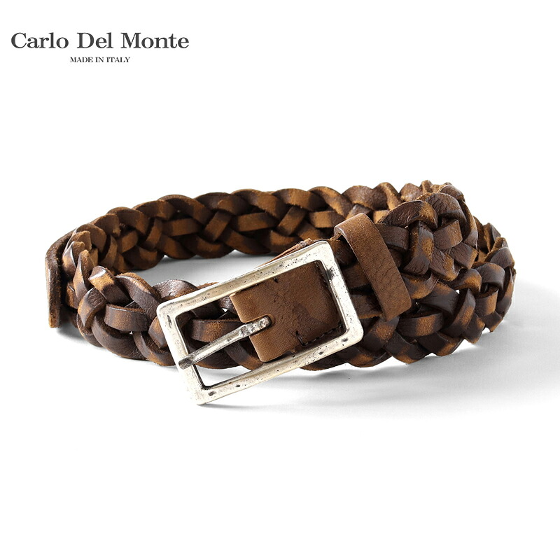 Carlo Del Monte / カルロデルモンテ|ヴィンテージ加工カーフレザーメッシュベルト(J018-01)|(本体:ヴィンテージブラウン基調 バックル:サテンシルバー)| カーフレザーベルト 革ベルト 真鍮 ソリッドブラス イントレチャート 牛革 本革 メンズ イタリア アウトレット|WISE MAN’S STORE 店
