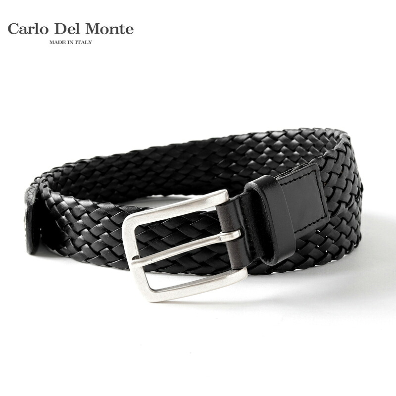 Carlo Del Monte / カルロデルモンテ｜カーフレザーメッシュベルト(J021-01)｜（本体：ブラック バックル：サテンシルバー）｜ カーフレザーベルト 革ベルト 真鍮 ソリッドブラス イントレチャート 牛革 本革 メンズ イタリア アウトレット｜WISE MAN&rsquo;S STORE 店