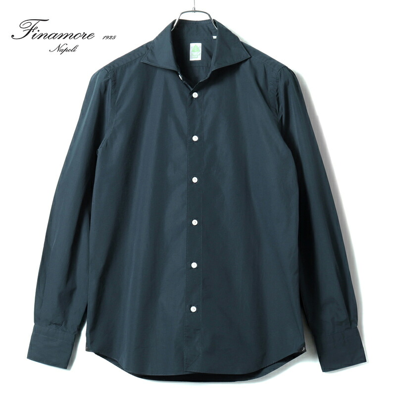 【30%OFF】 FINAMORE / フィナモレ｜ALUMO製ウォッシュドコットンポプリンホリゾンタルカラーシャツ(C0614 BALI SIMONE)｜（ネイビー）｜ カジュアルシャツ 長袖シャツ 手縫い アルモ ブロード 製品洗い シモーネ メンズ イタリア アウトレット