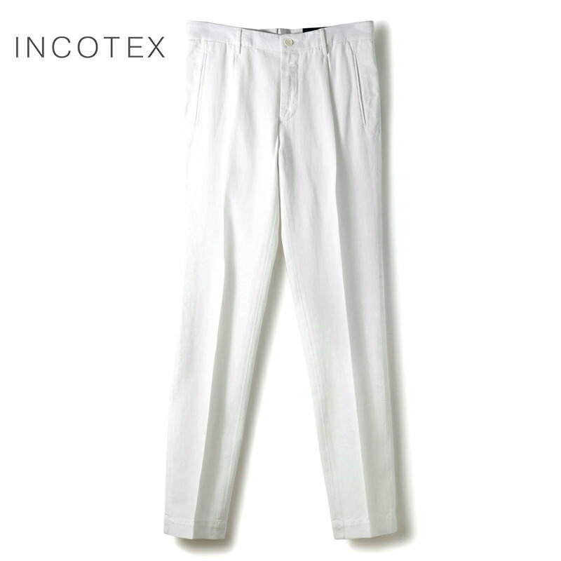 【35%OFF】 INCOTEX / インコテックス｜コットンリネンギャバジン1プリーツテーパードパンツ54型/TAPERED FIT(ZX541W/9355B)｜（ホワイト）｜ 春夏 ボトムス スラックス ビジネス チノパン 麻 メンズ アウトレット