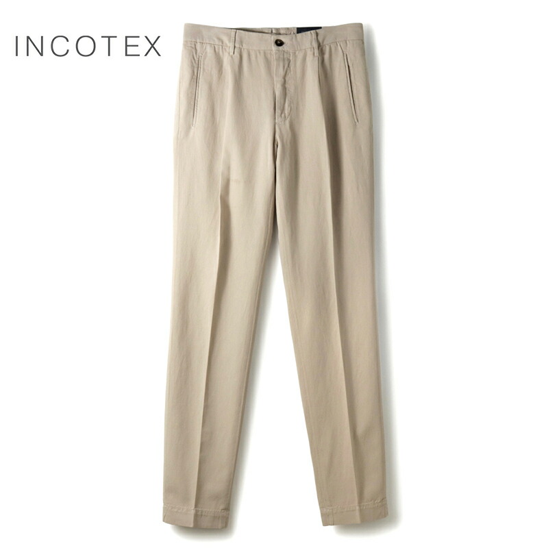 【35%OFF】 INCOTEX / インコテックス｜コットンリネンギャバジン1プリーツテーパードパンツ54型/TAPERED FIT(ZX541W/9355B)｜（ベージュ）｜ 春夏 ボトムス スラックス ビジネス チノパン 麻 メンズ アウトレット