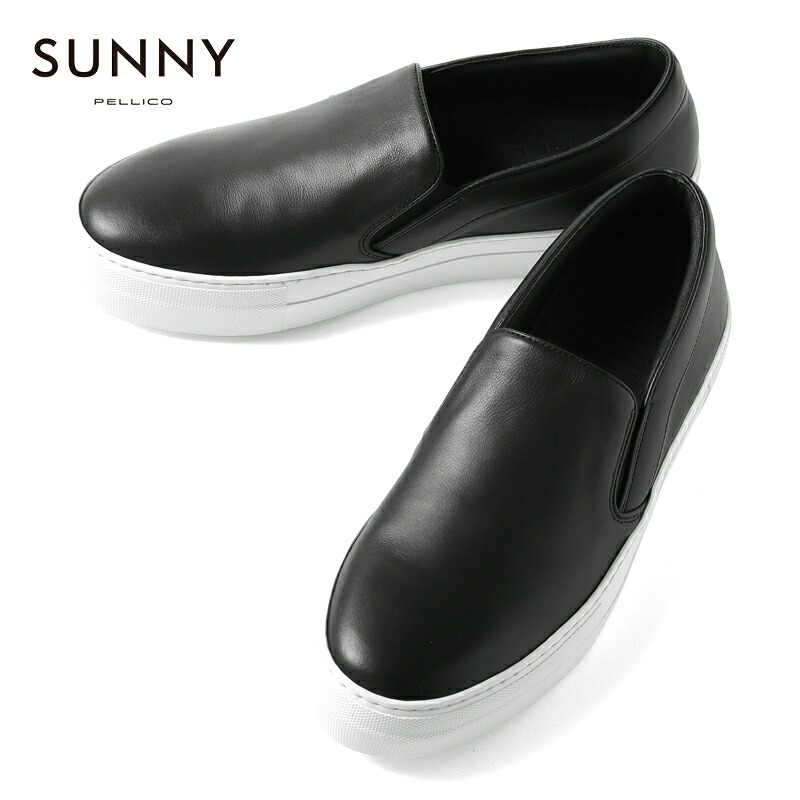 【30%OFF】 PELLICO SUNNY / ペリーコサニー｜スムースレザースリッポンスニーカー(M001 LOTUS)｜（アッパー：ブラック ソール：ホワイト）｜ 革靴 スリッポンシューズ サイドゴア ナッパレザー 本革 GIOIA メンズ イタリア アウトレット 23,177円