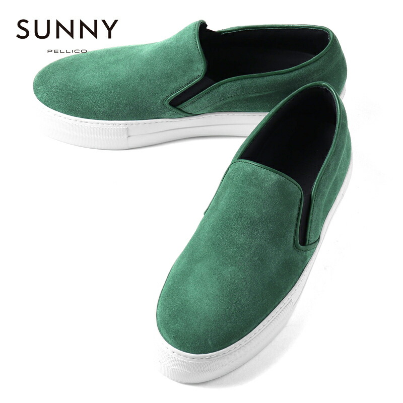 【30%OFF】 PELLICO SUNNY / ペリーコサニー｜スエードレザースリッポンスニーカー(M001 VALENCIA)｜（アッパー：ピーコックグリーン ソール：ホワイト）｜ 革靴 スリッポンシューズ サイドゴア スウェードレザー 本革 GIOIA メンズ イタリア アウトレット