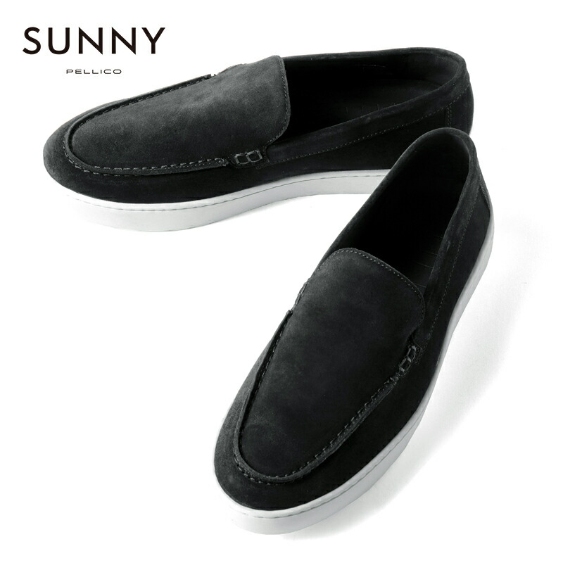 【30%OFF】 PELLICO SUNNY / ペリーコサニー｜スエードレザーモカシン型スリッポンスニーカー(M005 VELVEX)｜（アッパー：ブラック ソール：ホワイト）｜ 革靴 モカシンシューズ スリッポンシューズ BARTEX メンズ イタリア アウトレット
