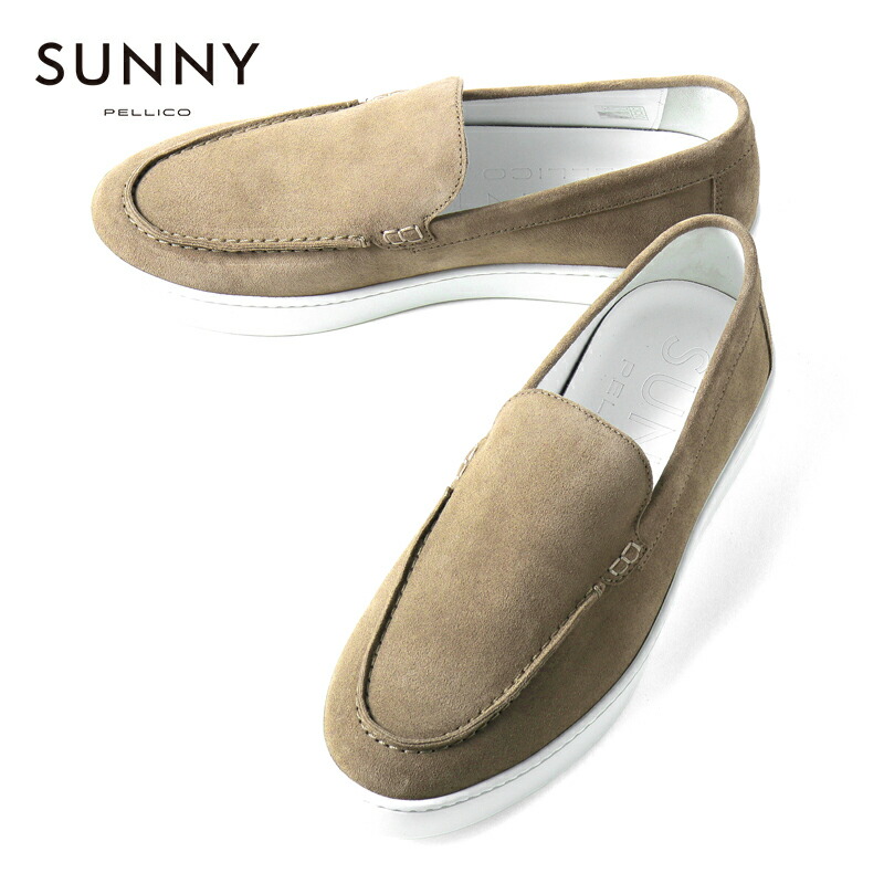 【30%OFF】 PELLICO SUNNY / ペリーコサニー｜スエードレザーモカシン型スリッポンスニーカー(M005 VELVEX)｜（アッパー：グレージュ ソール：ホワイト）｜ 革靴 モカシンシューズ スリッポンシューズ BARTEX メンズ イタリア アウトレット