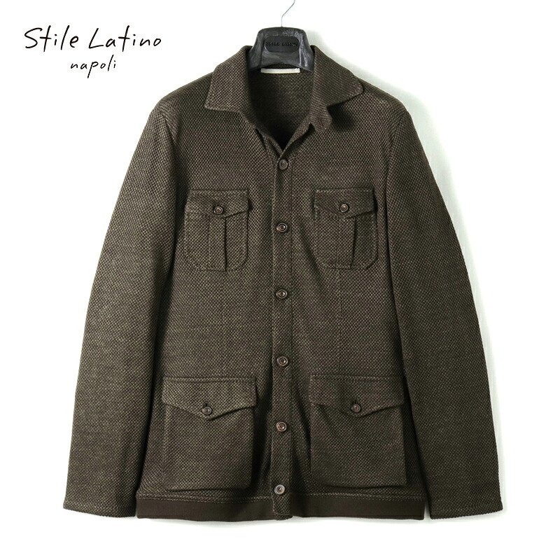 【40%OFF】 Stile Latino / スティレラティーノ｜リネンシルク鹿の子編みジャージーサファリシャツジャケット(BOSTON)｜（ダークブラウン）｜ 春夏 ボストン アットリーニ フィールドジャケット メンズ イタリア アウトレット