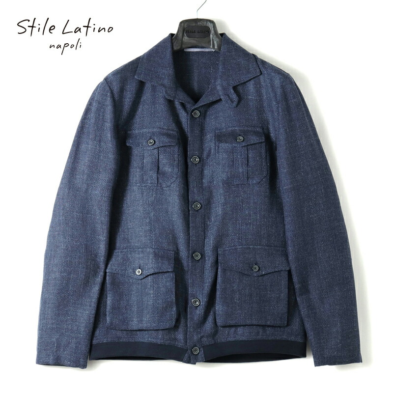 【40%OFF】 Stile Latino / スティレラティーノ｜リネンウールシルクバスケットサファリシャツジャケット(BOSTON)｜（ネイビーブルー）｜ 春夏 ボストン アットリーニ フィールドジャケット メンズ イタリア アウトレット
