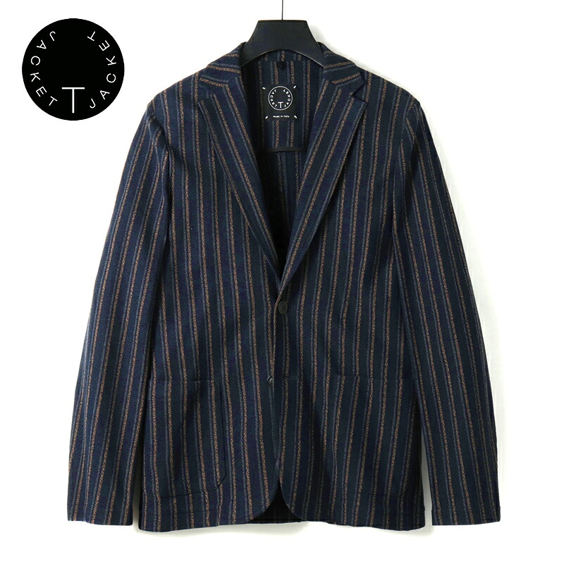 【40%OFF】 T-JACKET / ティージャケット｜ストライプ柄コットンハニカムジャージー2Bアンコンジャケット(51G419JR)｜（ネイビー×ベージュ×グレー）｜ 春夏 T-ジャケット TONELLO テーラードジャケット シャツジャケット イージージャケット メンズ イタリア アウトレット