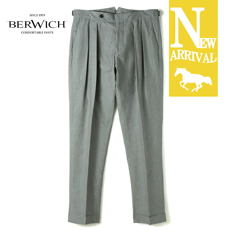 【30%OFF】 BERWICH / ベルウィッチ|コットンリネンサイドアジャスター付き2プリーツパンツ(SCOTCH/SB1534)|(メランジグレー)| 春夏 スラックス テーパードパンツ ワイドパンツ リネン シャンブレー スコッチ メンズ イタリア アウトレット|WISE MAN’S STORE 店