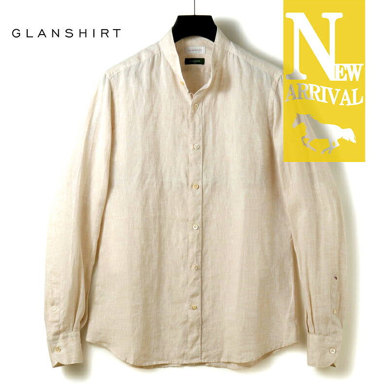 【40%OFF】 GLANSHIRT / グランシャツ｜リネンシャンブレーバンドカラーシャツ(5XOL00 G9280)｜（ベージュ）｜ 春夏 SLOWEAR スローウェア カジュアルシャツ 長袖シャツ リネンガーゼ メンズ アウトレット