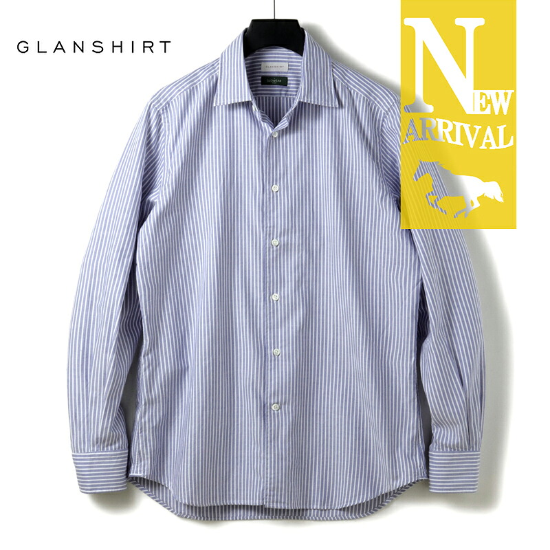【40%OFF】 GLANSHIRT / グランシャツ｜ストライプ柄コットンオックスフォードレギュラーカラーシャツ(5XGA00 G6000)｜（ホワイト×ブルー）｜ SLOWEAR スローウェア カジュアルシャツ 長袖シャツ キャンディストライプ メンズ アウトレット