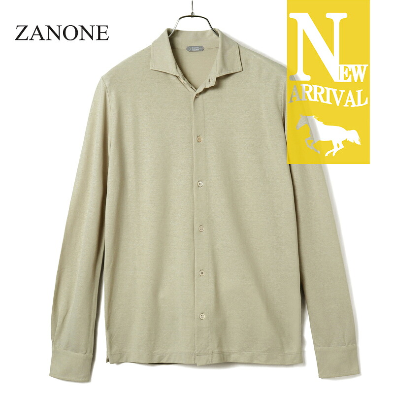 【35%OFF】 ZANONE / ザノーネ｜オーガニックアイスコットンワイドカラーシャツ(811978 ZG380)｜（ベージュ）｜ 春夏 SLOWEAR 長袖シャツ ICE COTTON オーガニックコットン スムース ジャージー メンズ イタリア アウトレット