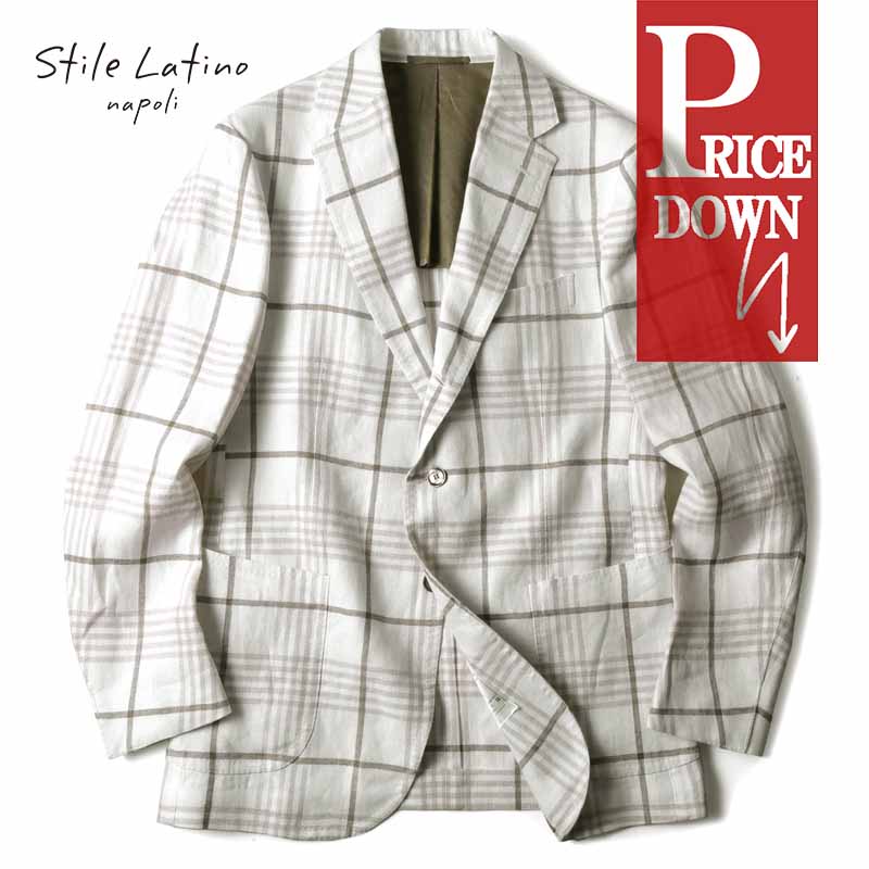 【55%OFF】 Stile Latino / スティレラティーノ｜リネンツイルチェック柄3Bジャケット(VINCENZO)｜（オフホワイト&times;ブラウン&times;ベージュ）｜ 春夏 ヴィンチェンツォ アットリーニ テーラードジャケット ブレザー 麻 メンズ イタリア アウトレット｜WISE MAN&rsquo;S STORE 店 106,178円