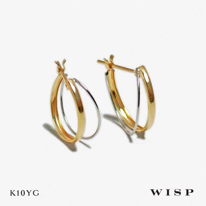 【実店舗あり】フープピアス ２連 プラチナ K10 10金 コンビ ゴールド イエローゴールド シンプル WISP ウィスプ ジュエリー 上品 ギフト プレゼント