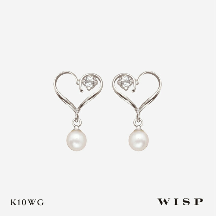 ピアス ホワイトトパーズ タンスイパール K10 10金 ゴールド ホワイトゴールド ウィスプ WISP ジュエリー ギフト プレゼント ハート ハートモチーフ