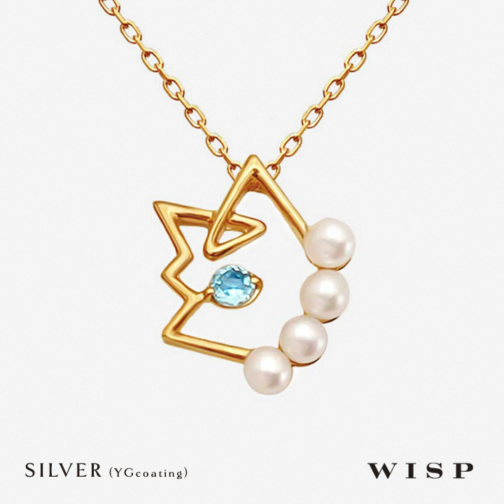 猫モチーフ ネックレス ペンダント アクセサリー 淡水パール ゴールド シルバー925 SV WISP ウィスプ ジュエリー ギフト プレゼント ブルートパーズ ねこ 猫好き