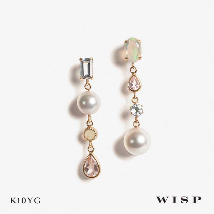 ピアス パール K10 10金 イエローゴールド 揺れる ギフト プレゼント 誕生日 記念日 ご褒美 大人 上品 華奢 WISP ウィスプ ジュエリー