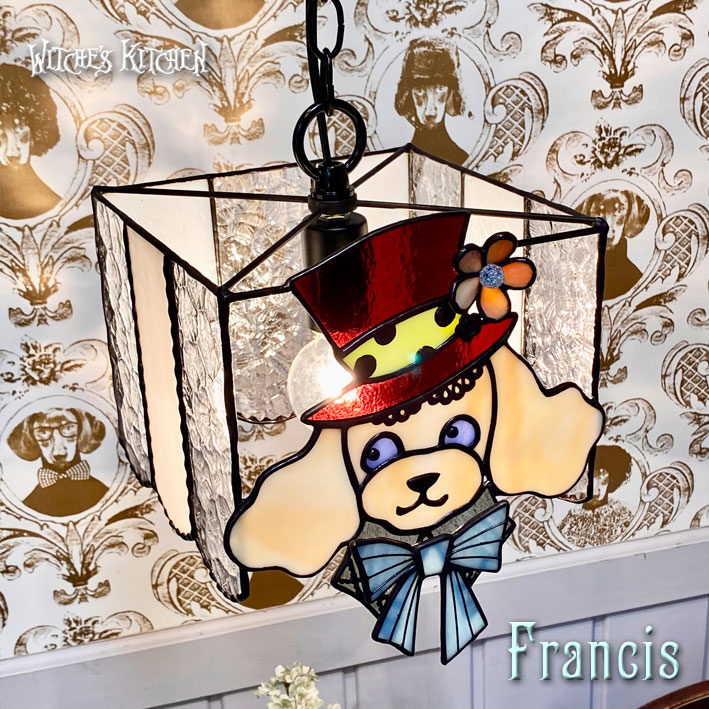 犬 照明 かわいい ペンダントライト 【 Francis フランシス 】 LED対応 ガラス イヌ ステンドグラス ランプ 天井照明 雑貨 おしゃれ アンティーク トイプードル