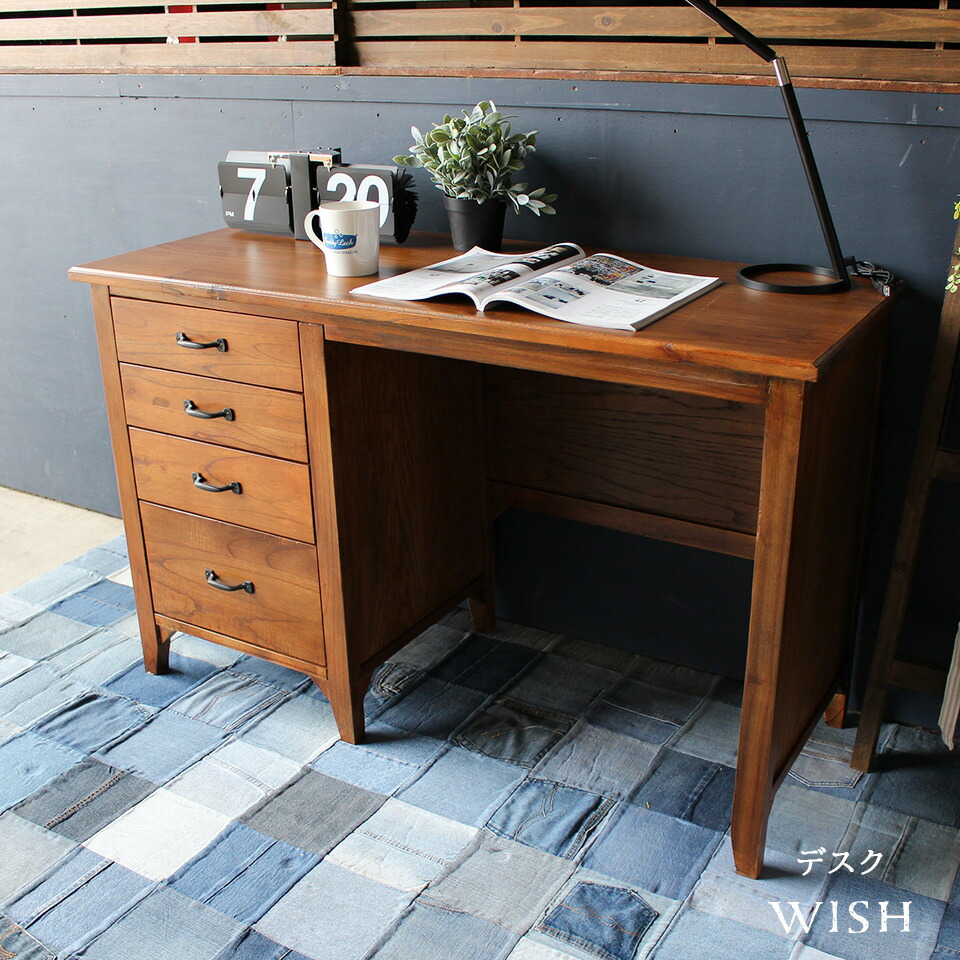 お洒落な木製引出し付きデスク 引出し テレワーク リモートワークにおすすめ 書斎机 Wishシリーズ デスク 書斎 木製 スリム Pcデスク 引出し テレワーク リビング 書斎 天然木 アイアン カッコイイ クール 玄関お渡し商品 代引き不可 インテリアショップ ウィズプラン