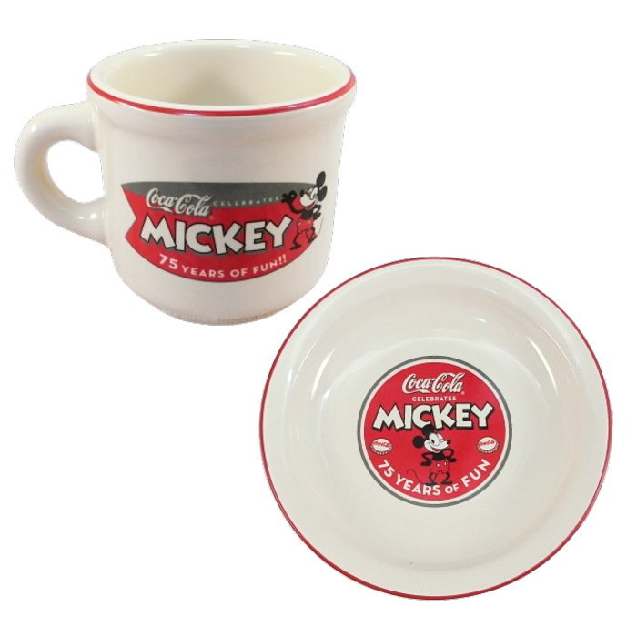 【超レア 1点のみ！】 ディズニー 通販 ミッキーマウス ミニーマウス 75周年 コカコーラ コラボ プレーン クレイジー マグカップ プレート 無料ギフトラッピング デッドストック 新品 未使用 マグ 皿 プレーン・クレイジー コカ・コーラ Coca-Cola
