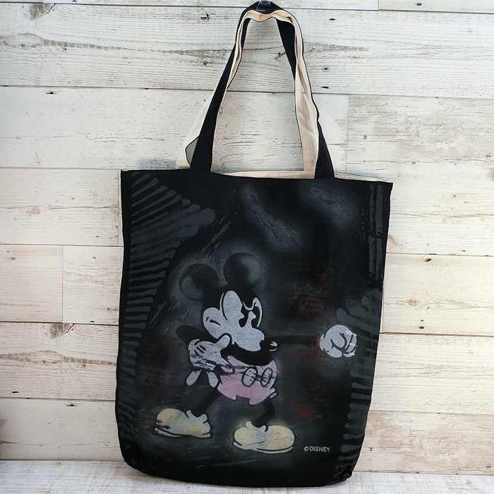 【1点のみ！】 ディズニー 通販 国内正規品 デッドストック ミッキーマウス エアブラシ ハンドペイント 激レア 【ブラック】 縦型 トートバッグ 無料 ギフト ラッピング お土産 おみやげ トート バッグ