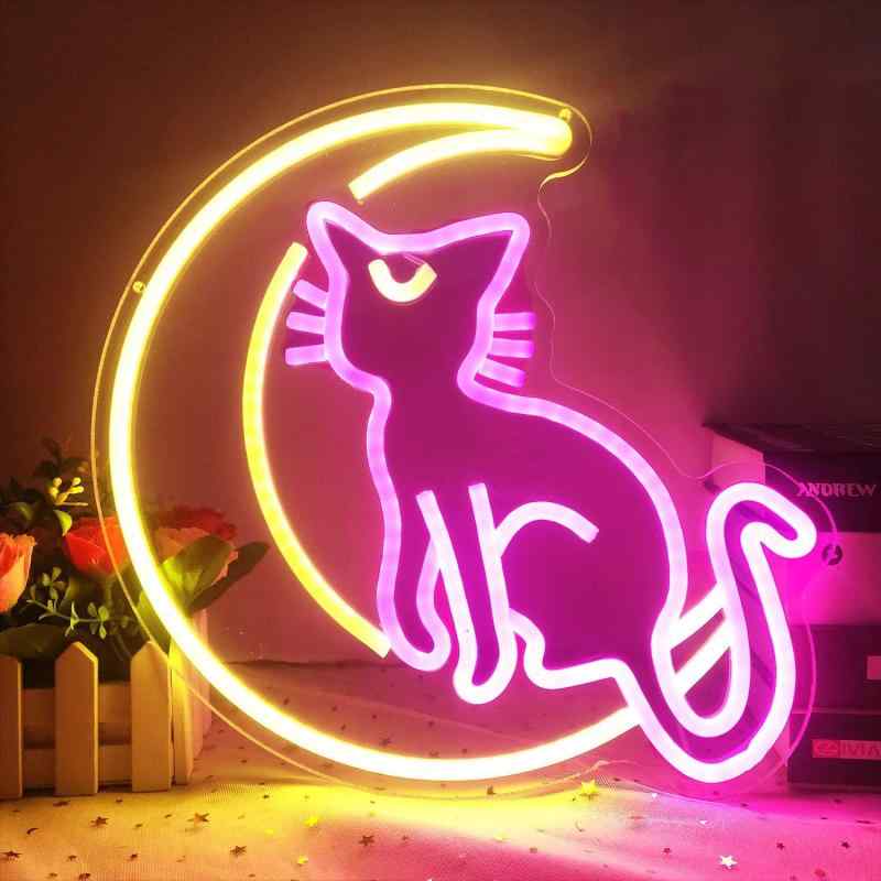 楽天市場】猫ネオンサイン アニメ月ネオンサイン 調光可能 led