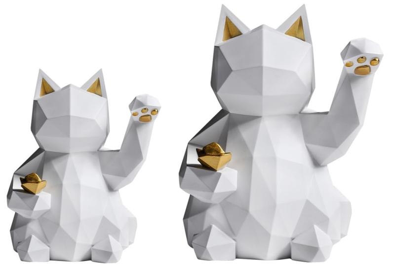 【CFT TIME】招き猫 置物 おしゃれ かわいい 北欧 ミニ 金 幸運 招福 インテリア シンプル アンティーク (Small＆Large, 白)